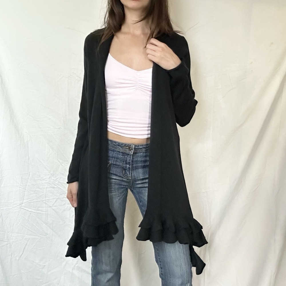 2000s DKNY Ruffle Cardigan Y2K Grunge Whimsigoth Vampy